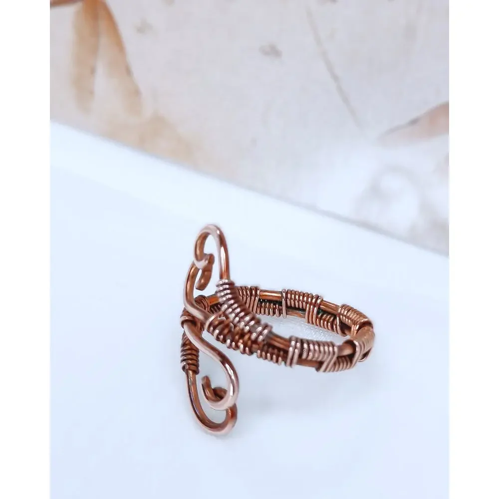 Artisan Made Double Heart Ring Copper Wire Wrapped Weaving Unisex Adjustable